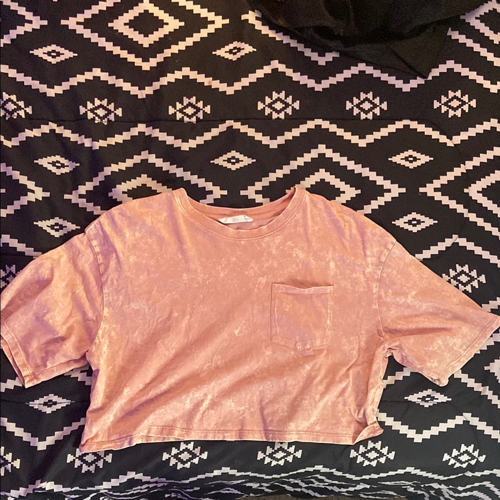 Pink Cropped T-Shirt with Pocket